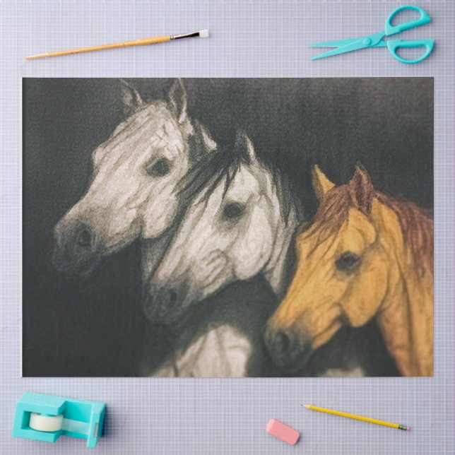 Papel De Seda Cavalos de cor de água Descoupage (Arte )
