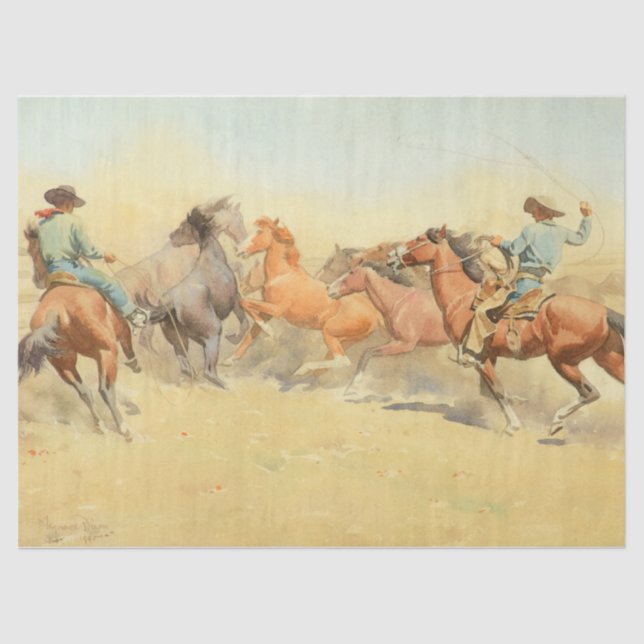 Papel De Seda Cavalos de Roping por Maynard Dixon (Frente )