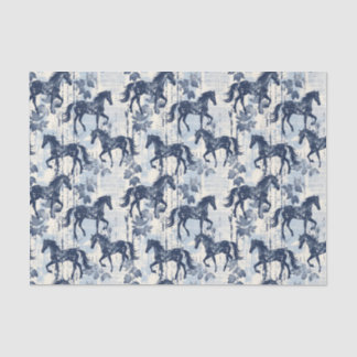 Papel De Seda Cavalos de Toalha Azul Escuro Sem Costura