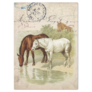Papel De Seda Cavalos de Vintage - Folha de Pergaminho
