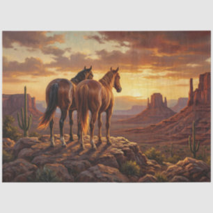 Papel De Seda Cavalos Deserto Pintado Decoupage Ocidental