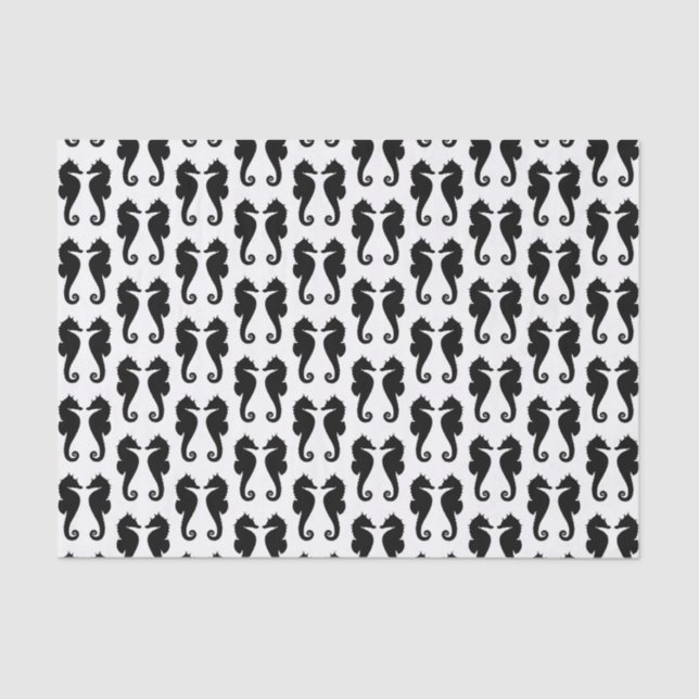 Papel De Seda Cavalos do Mar Negro em Branco (Frente )