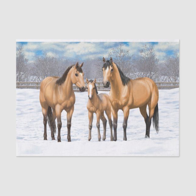Papel De Seda Cavalos Do Quarto De Pele De Fecho Na Neve (Frente )
