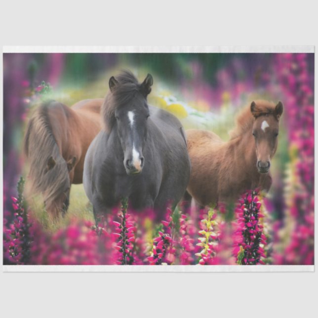 Papel De Seda Cavalos Flores Selvagens (Frente )