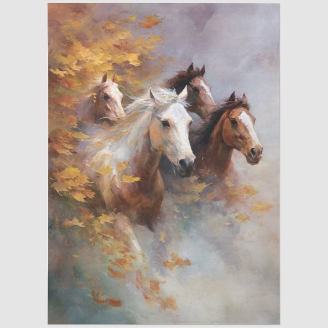 Papel De Seda Cavalos Galopando Através da Névoa de Outono (Frente )