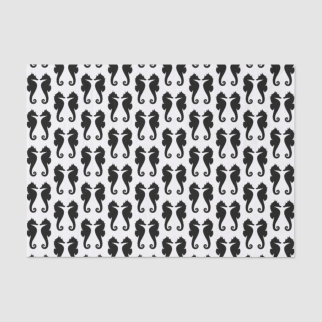 Papel De Seda Cavalos Marinhos Pretos em Branco (Frente )