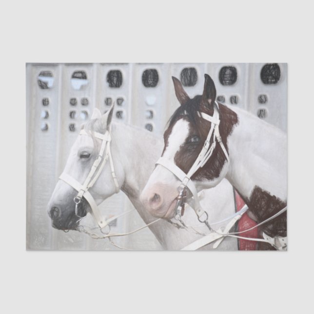 Papel De Seda Cavalos País Rústico Branco Marrom Ocidental (Frente )
