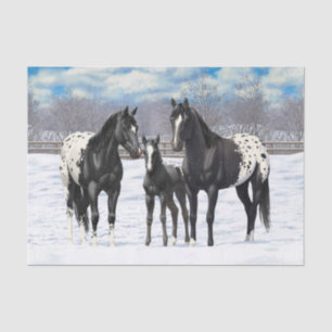 Papel De Seda Cavalos Pretos De Appaloosa Na Neve