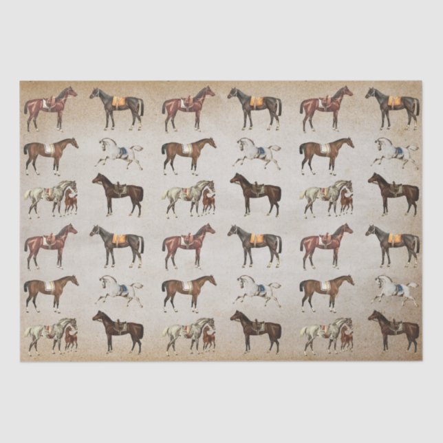 Papel De Seda Cavalos selados de legante em bege (Frente )