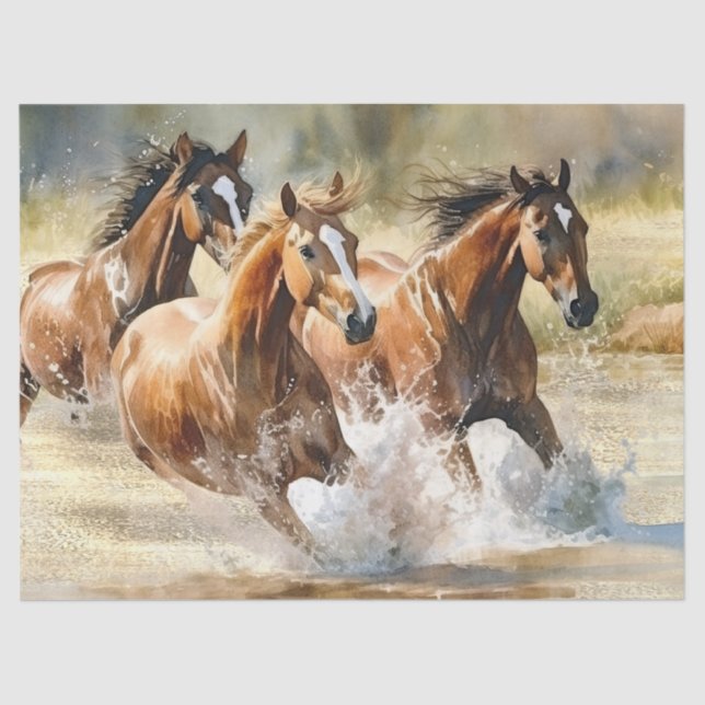 Papel De Seda Cavalos Selvagens Aquarela (Frente )