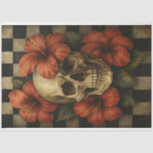 Papel De Seda Caveira do Gótico de Glam com Flores de Hibiscus