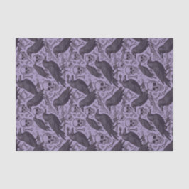 Papel De Seda Caveira Gótica & Corvo em Roxo, Macabro da Meia-No