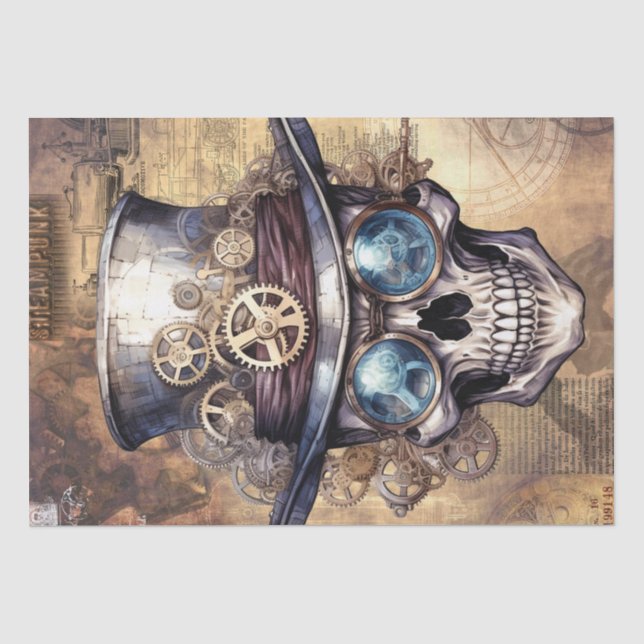 Papel De Seda Caveira Mecânica Estampunk Whimsical (Frente )