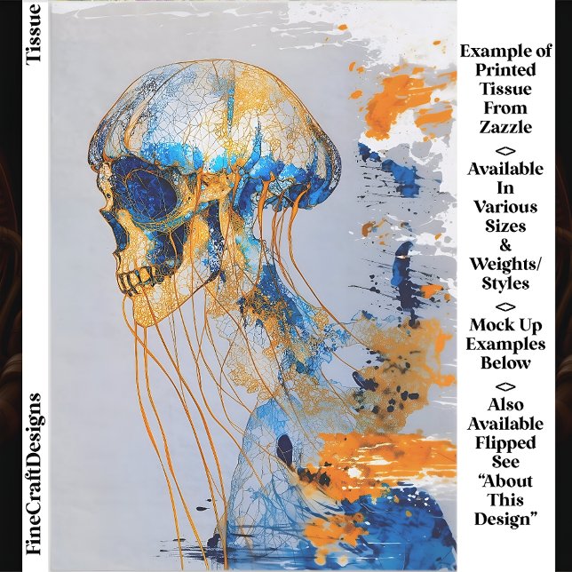 Papel De Seda Caveira Surreal no Oceano, Desacoplamento Watercol (Criador carregado)