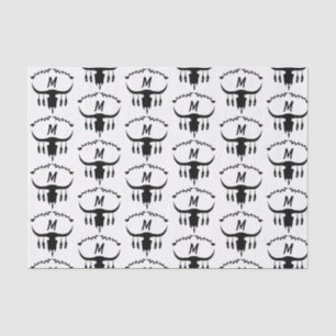 Papel De Seda Caveira-Touro com Penas Negras Silhout