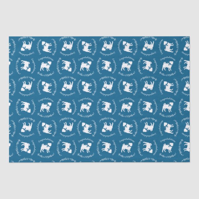 Papel De Seda Celebração do Tema Azul do Partido Pug (Frente )