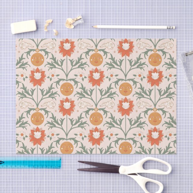 Papel De Seda Celestial Floral Sunburst Seamless Pattern Design (Arte )