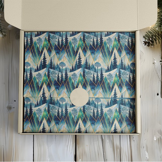 Papel De Seda Celestial Pines Mountain Abstrato Winter (Criador carregado)