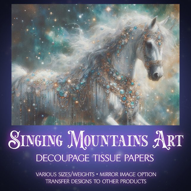 Papel De Seda Celestial White Horse Magic Decoupage (Criador carregado)