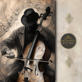 Papel De Seda Cello Player in Shadow w/ Musical Notes Decoupage
