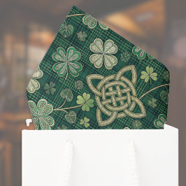 Papel De Seda Celtic Cross and Irish Clover Green Vintage Plaid 