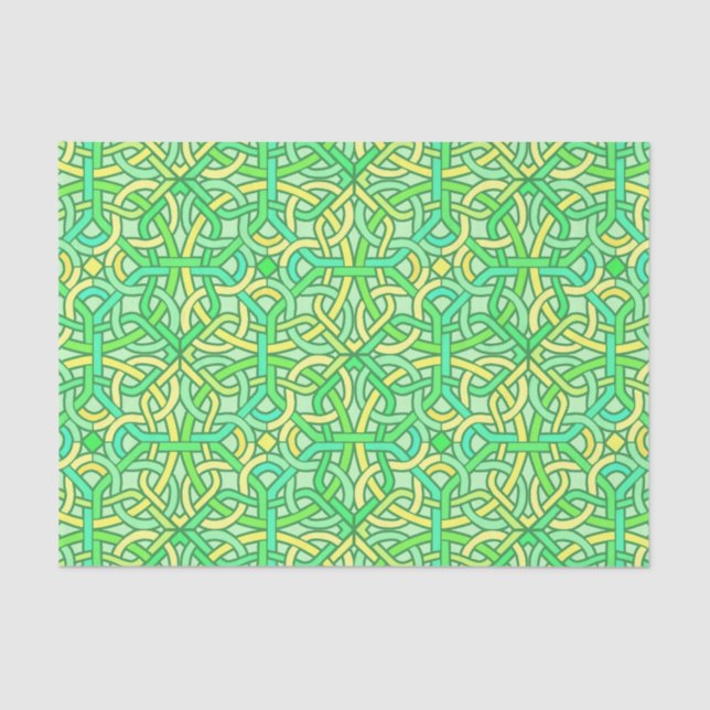 Papel De Seda Celtic Knot Irish Braid Padrão Verde Amarelo (Frente )
