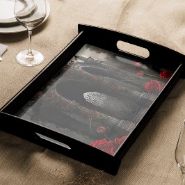 Papel De Seda Cemitério gótico Gazebo com Rosas vermelhas à noit