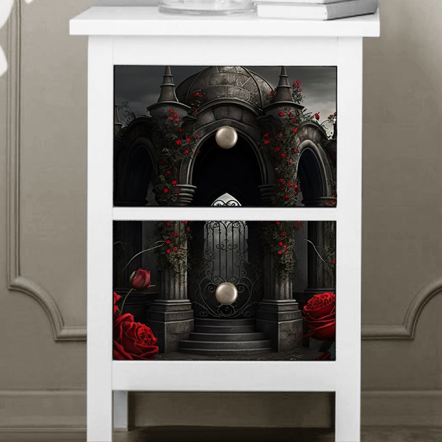 Papel De Seda Cemitério gótico Gazebo com Rosas vermelhas à noit (Criador carregado)