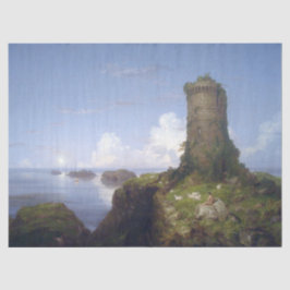 Papel De Seda Cena Costeira Italiana com Torre Arruinada