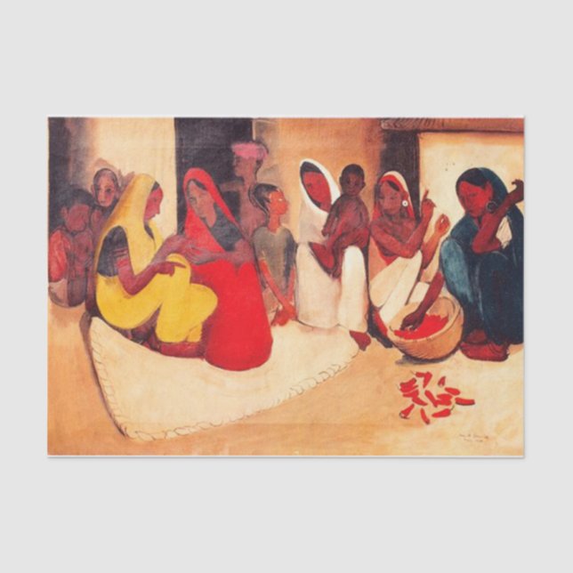 Papel De Seda Cena da Aldeia por Amrita Sher-Gil (Frente )