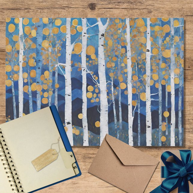 Papel De Seda Cena da Árvore Aspen da Montanha Boho (Criador carregado)