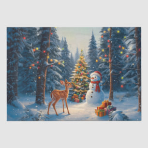 Papel De Seda Cena da Árvore de Natal Fofo Deer Fawn Snowman