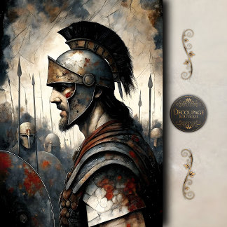 Papel De Seda Cena de Batalha com Capacete de Guerreiro Espartan