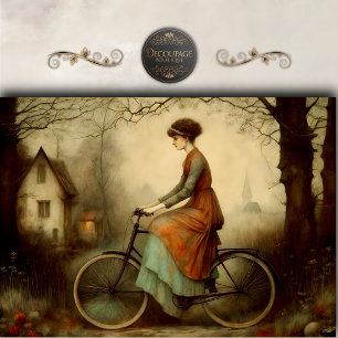 Papel De Seda Cena de Decoupagem de Bicicleta de Mulher Vintage