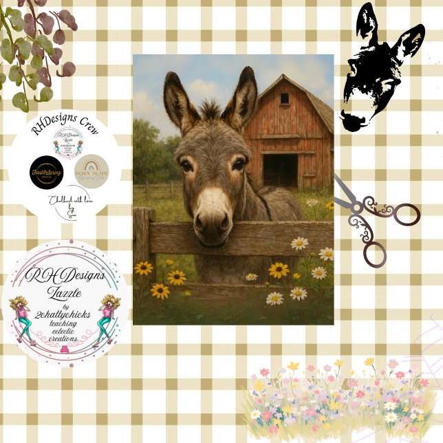 Papel De Seda Cena de Fazenda com Burro Rústico em Decoupage (Criador carregado)