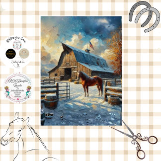 Papel De Seda Cena de Fazenda de Cavalos Rústica Americana Decou