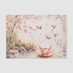 Papel De Seda Cena de Flor de Cerejeira Rosa Serenidade Paisagem
