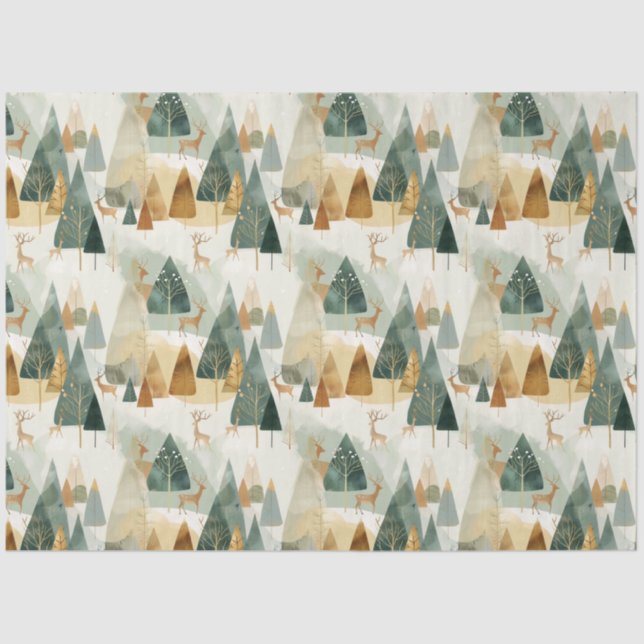 Papel De Seda Cena de inverno com veado (Frente )