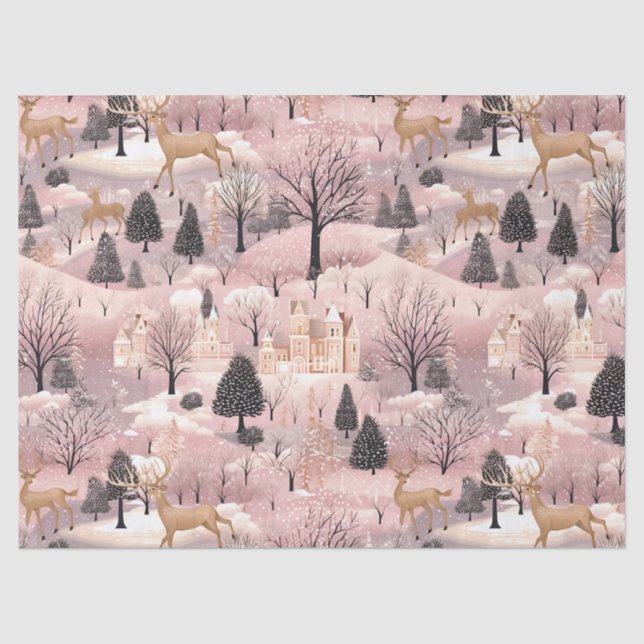 Papel De Seda Cena de Inverno Rosa Caprichosa (4) (Frente )