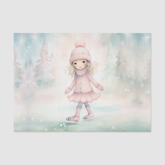 Papel De Seda Cena de Inverno Rosa e Mint (Frente )