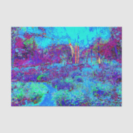 Papel De Seda Cena de Jardim Azul Impressionista Psicodélico