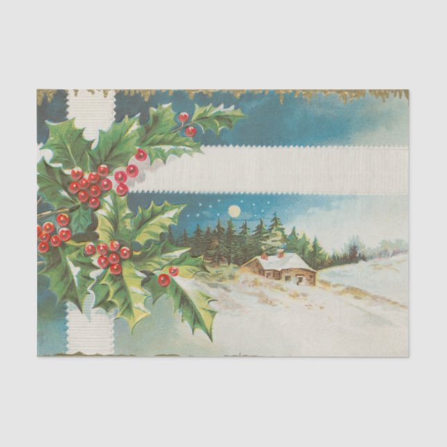 Papel De Seda Cena de Natal Holly Snow Winter (Frente )