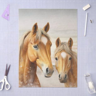 Papel De Seda Cena de Praia ao Pôr do Sol com Cavalos de Fundo