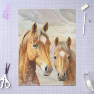 Papel De Seda Cena de Praia ao Pôr do Sol com Cavalos de Fundo