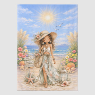 Papel De Seda Cena de Praia Feminina em Estilo Boho Fofo Decoupa