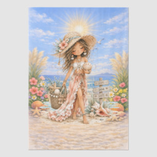 Papel De Seda Cena de Praia Feminina em Estilo Boho Fofo Decoupa