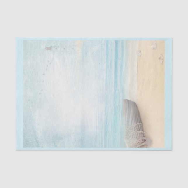 Papel De Seda Cena de Praia Náutica com Rowboat e Rede de Pesca (Frente )