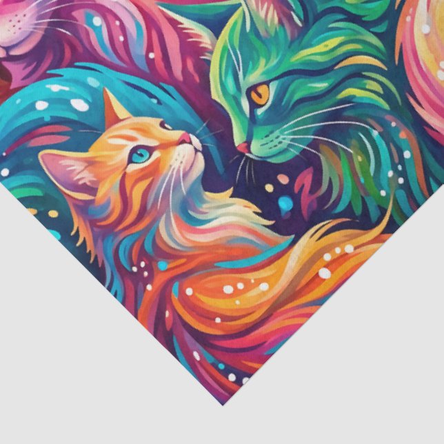 Papel De Seda Cena de Sonho de Gato Vibrante – Boho Psicodélico (Detalhes )