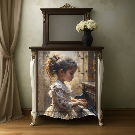 Papel De Seda Cena Musical de Piano Vintage Romântico de Garota