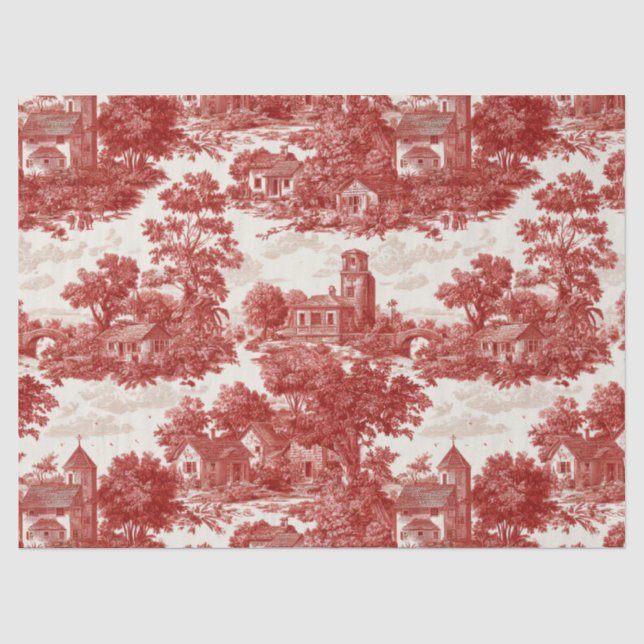 Papel De Seda Cena Rústica em Toile Vermelho (8) (Frente )